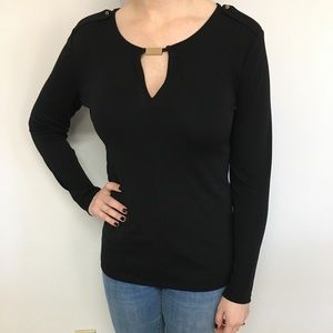 Black Ann Taylor blouse with gold detailing